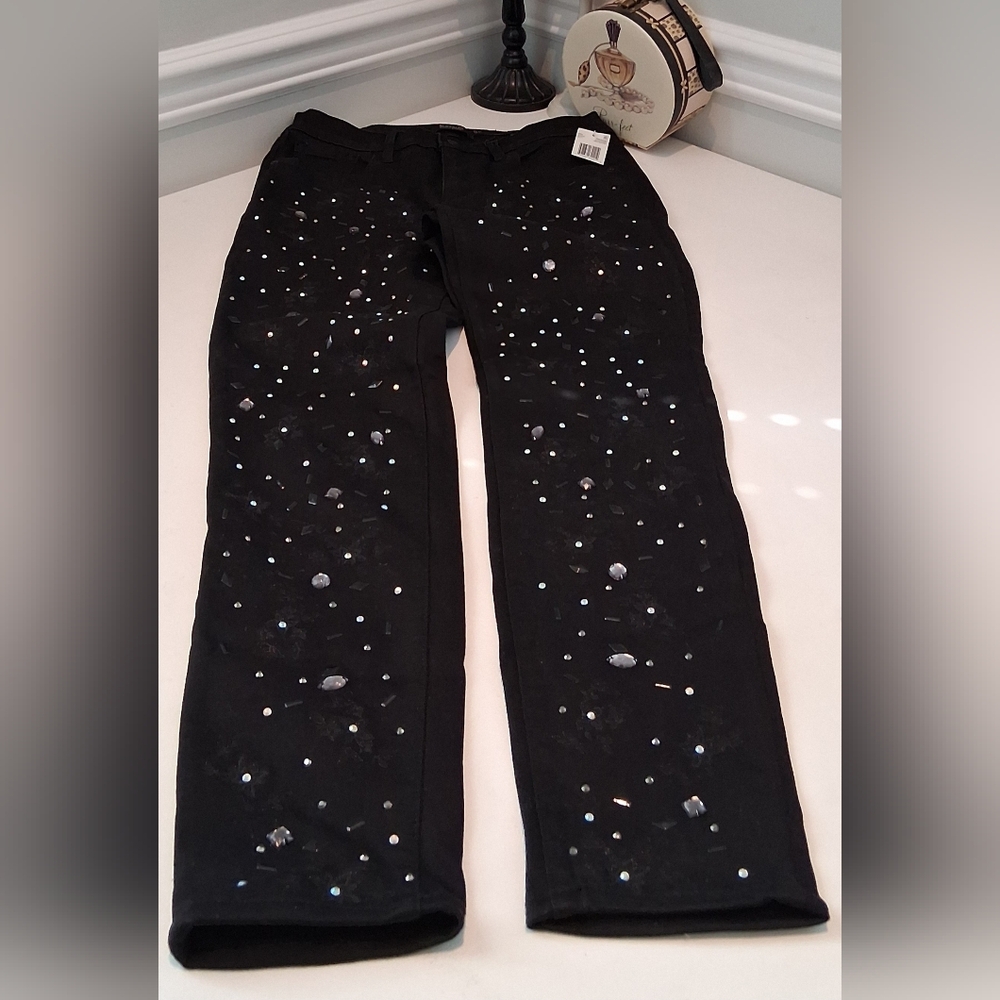 Buffalo David Bitton Black Mid Rise Skinny Bejeweled Jeans Sz 30 NWT